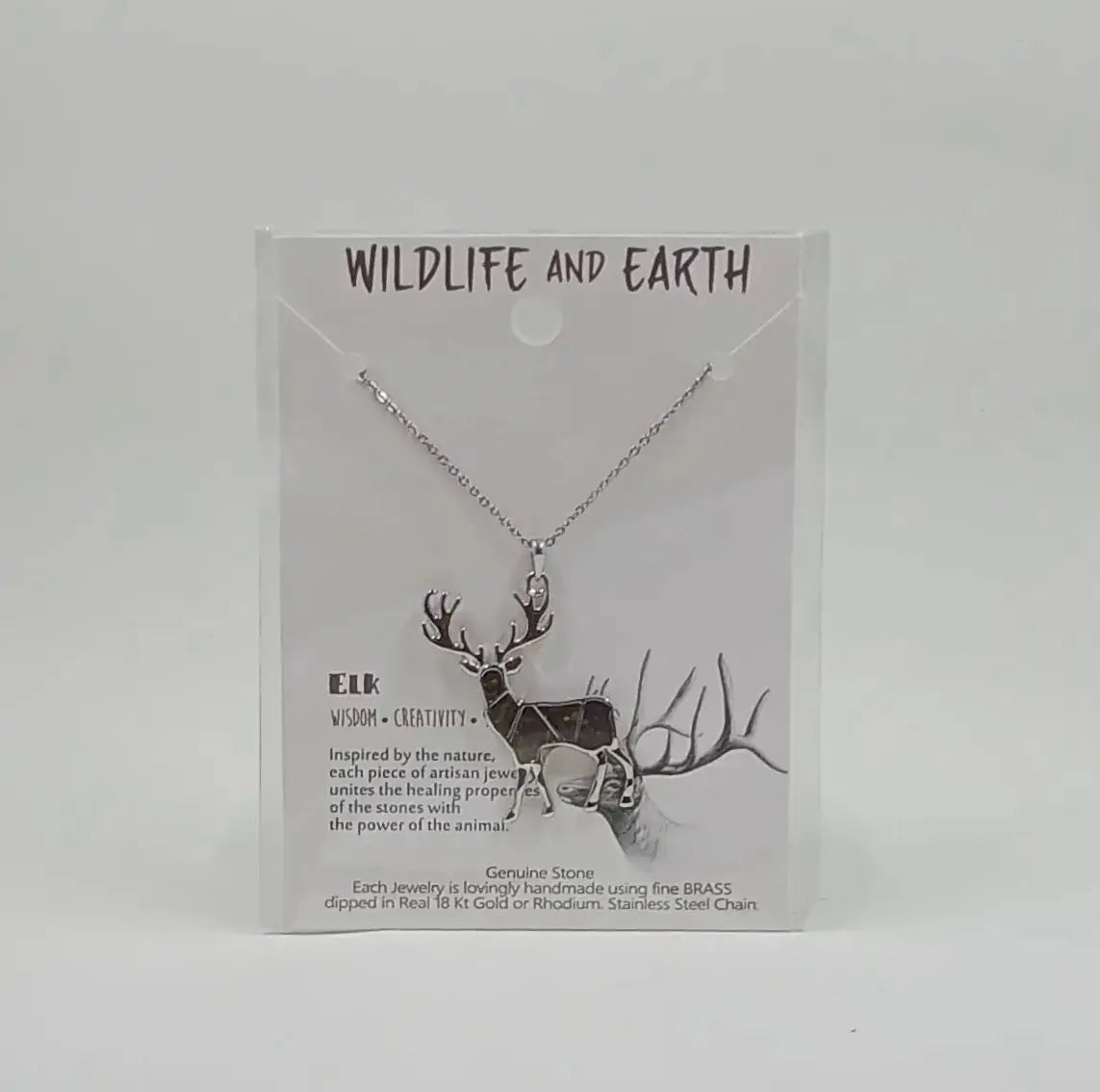 Elk Necklace with tigers eye for wisdom, creativity and stamina Round The Mountain Gift Shop