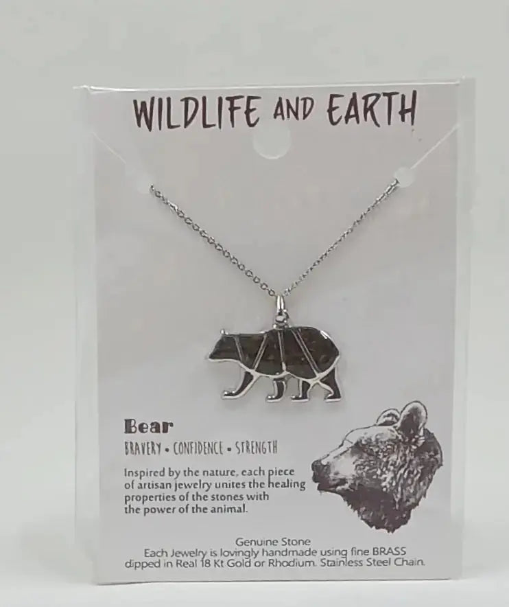 Bear necklace filled with tigers eye for bravery confience and strength Round The Mountain Gift Shop