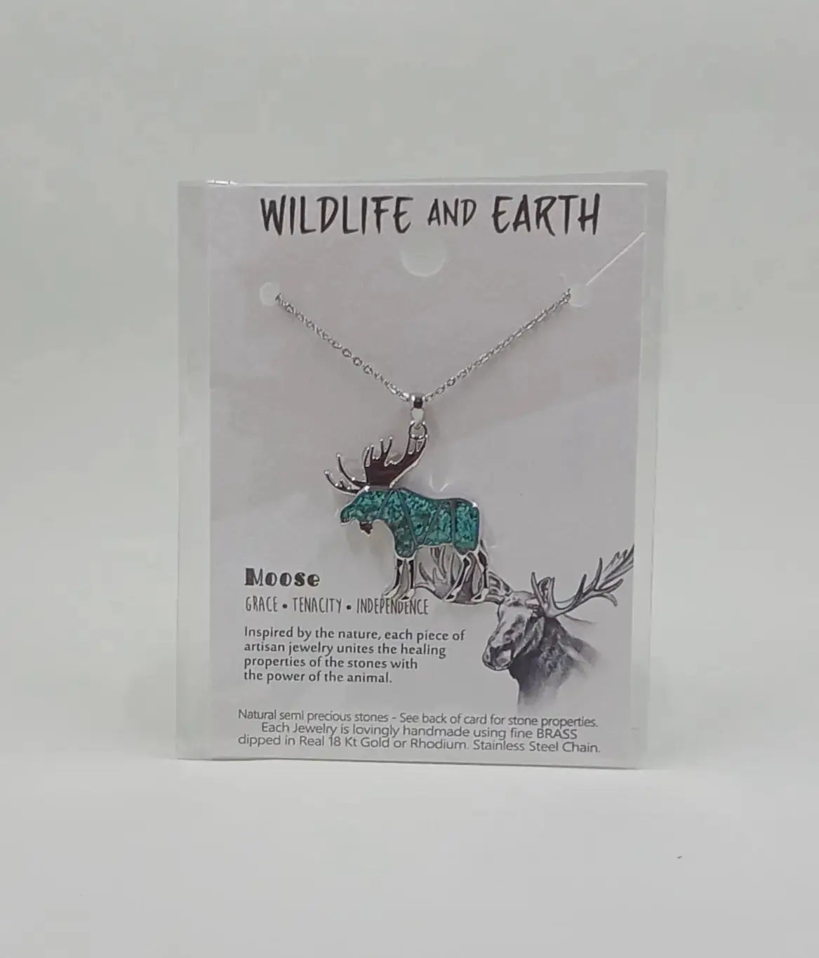 Moose necklace filled with turquoise grace tenacity independence Round The Mountain Gift Shop