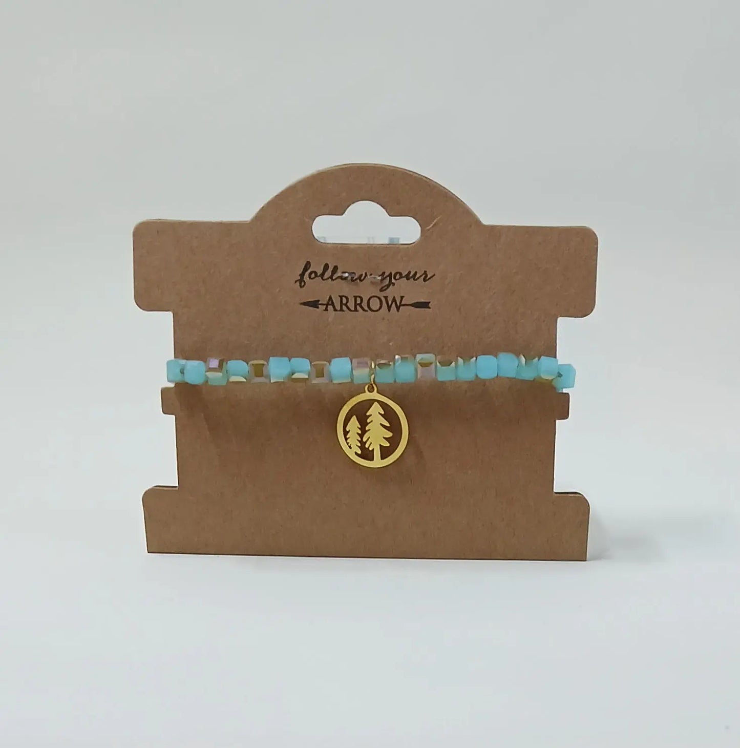 blue beaded bracelet with trees Round The Mountain Gift Shop