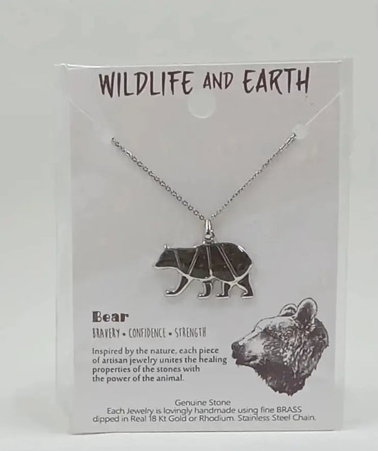 Bear necklace filled with tigers eye for bravery confience and strength Round The Mountain Gift Shop