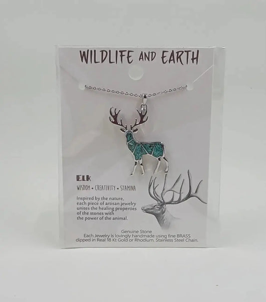 Elk Necklace Filled With Turquoise for Wisdom, creativty, and stamina Round The Mountain Gift Shop