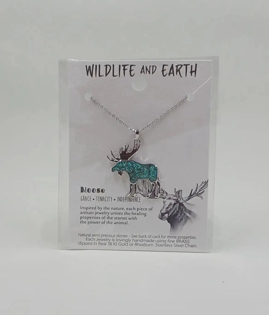Moose necklace filled with turquoise grace tenacity independence Round The Mountain Gift Shop