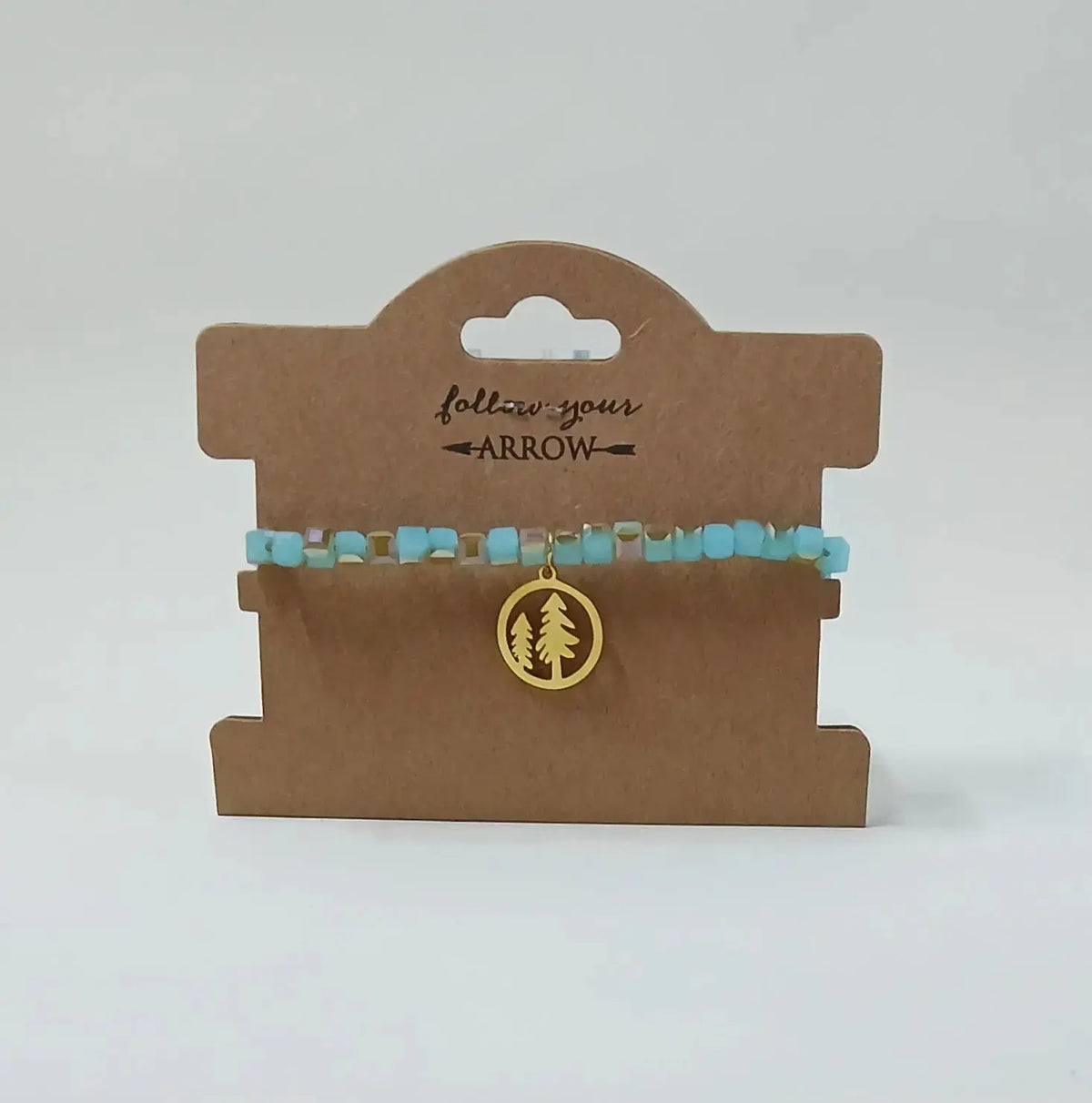 blue beaded bracelet with trees Round The Mountain Gift Shop