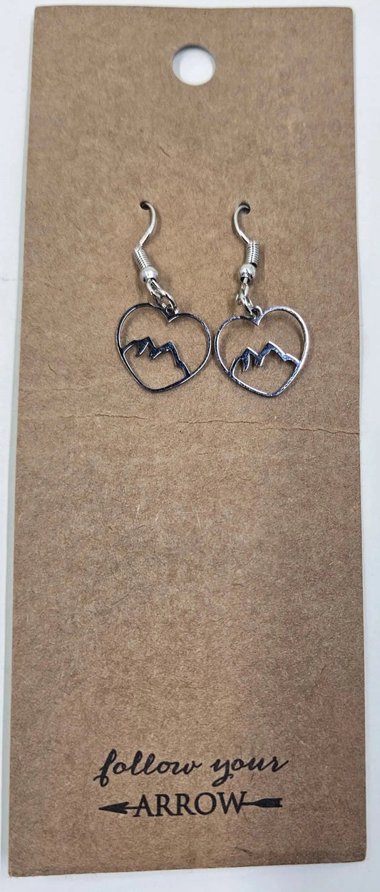 Heart Earrings With Mountain Landscape Round The Mountain Gift Shop