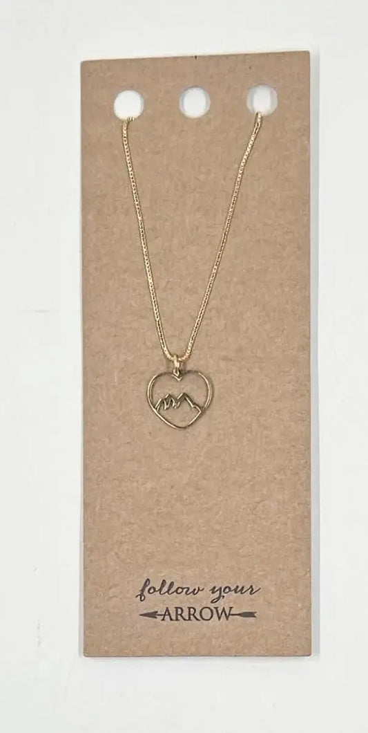 Heart Necklace With Mountain Scene in the Middle Round The Mountain Gift Shop