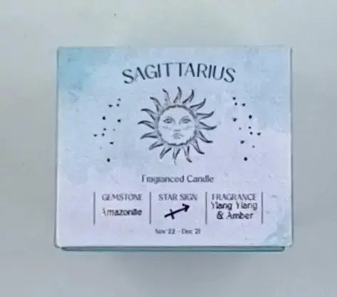 Zodiac Candles: Sagittarius with blue turquoise Round The Mountain Gift Shop